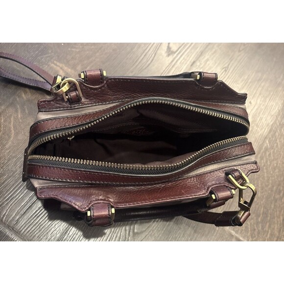 FOSSIL Logan Leather GREY /Brown Bi-Color Satchel Small Crossbody w Strap - Picture 7 of 9